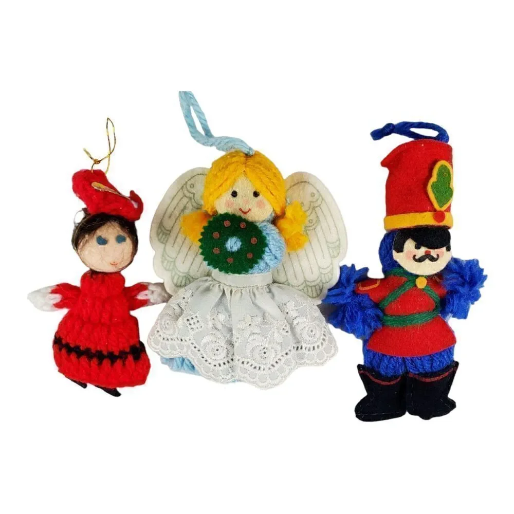 Handmade Christmas Ornaments Lot of 7  Snowman Drummer Boy Angel Holiday Cloth